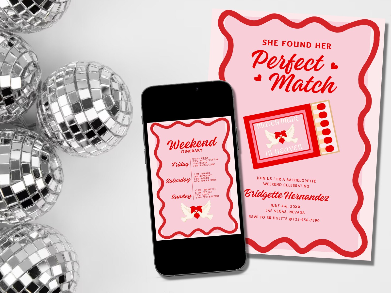 Perfect Match Bachelorette Party Downloadable Invitation Template She