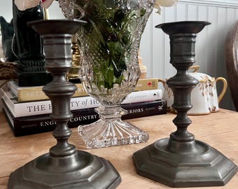 Beautiful Vintage Italian Pewter Candlestick Holders - Set of 2