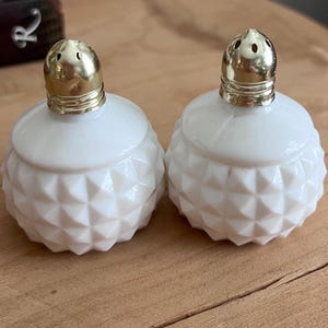 Sweet Vintage Hobnail Milkglass Salt and Pepper Shakers
