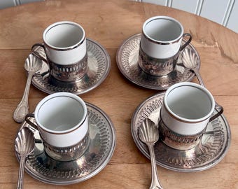 Vintage Veracruz Porcelain & Bellini Silverplate Set of 6 Espresso