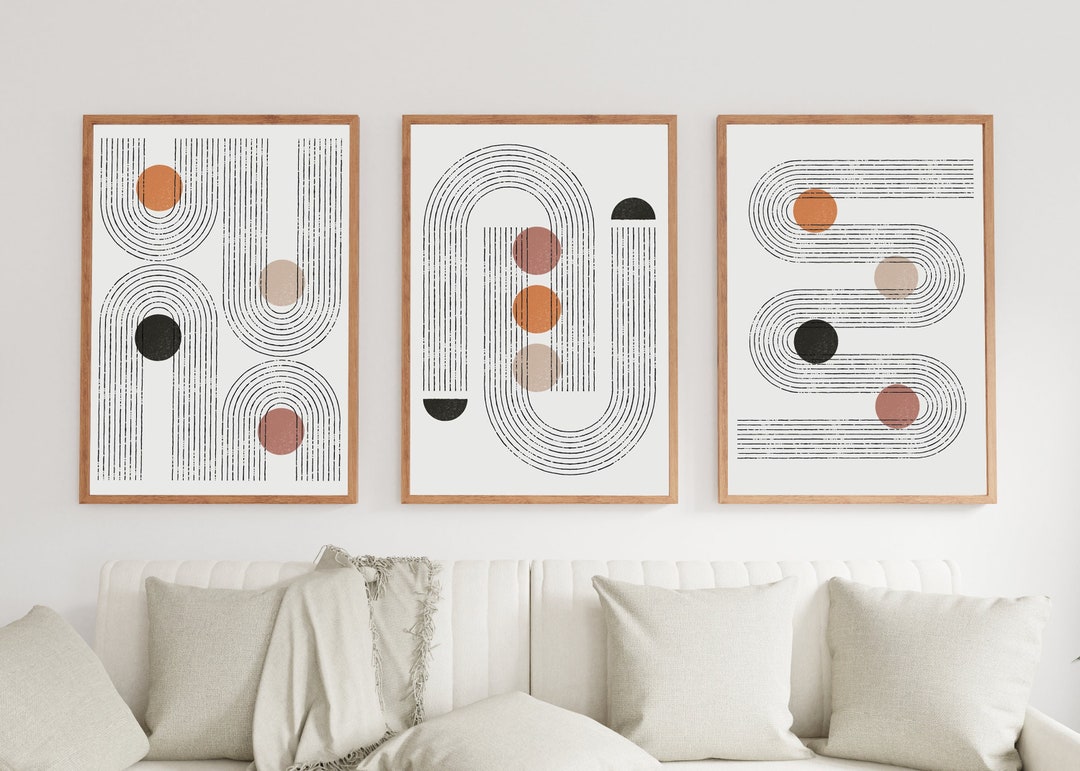 Boho Gallery Wall Art Set of 3 Mid Century Modern Prints - Etsy