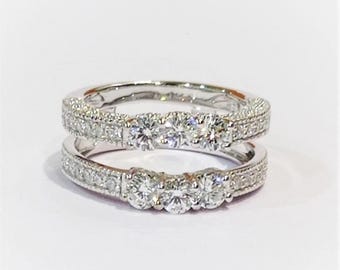 Anillos de compromiso con solitario de 1,50 ct con diamantes en oro blanco de 14 quilates, con protección, en plata de ley 925. ¡REGALO GRATIS!