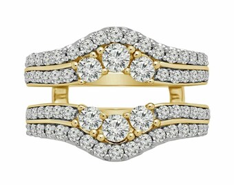 Anillo protector con diamante simulado redondo de 2 quilates, chapado en oro amarillo de 14 k, para compromiso, boda, plata de ley 925 para mujer.