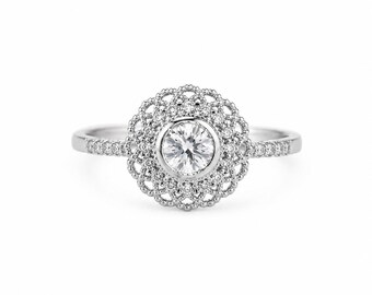 Anillo Art Déco con diamantes simulados, anillo de promesa de plata de ley 925