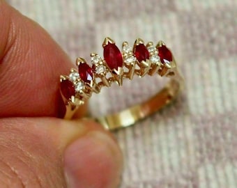 Anillo de boda de 2 quilates con rubí rojo de talla marquesa, creado en laboratorio, chapado en oro amarillo de 14 quilates, plata de ley 925, regalo para ella.