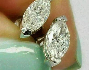 Pendientes de circonita cúbica de talla marquesa, chapados en oro blanco de 14 quilates