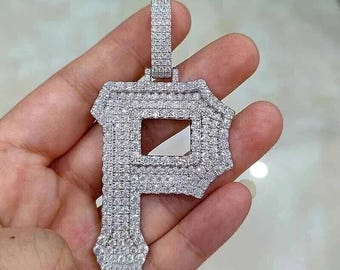 Colgante con inicial P de circonita cúbica, plata de ley 925, joyería personalizada de 5 cm (2 pulgadas)