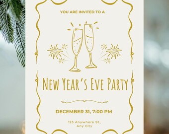 Gold Champagne New Year's Eve Invitation | Editable NYE Party Template (Instant Download)