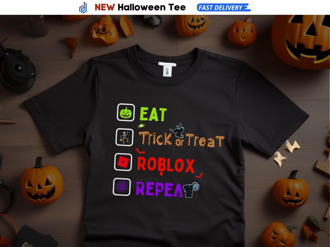 Halloween Roblox Kids T-shirt Eat Trick or Treat Roblox Repeat Gamer 