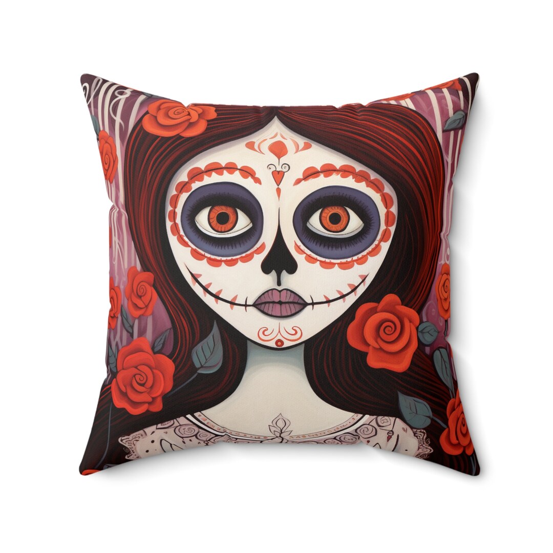 Spooky Dia De Los Muertos Skull Pillow Stylish Decorative Etsy