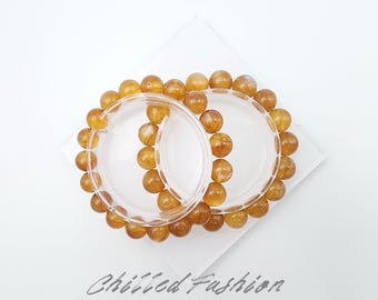 Natural Orange Andesine Bracelet - Rare Labradorite Family - Genuine Feldspar Beads - Creativity & Passion - Solar Plexus Stone