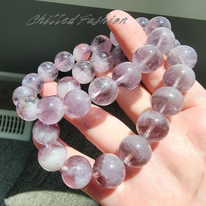 13mm Natural Purple Rabbit Hair Amethyst Bracelet - Soft Cloud Inclusions - Lavender Crystal - Crown Chakra - Meditation Jewelry - Gift