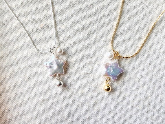 Handcrafted Sterling Silver Star Shaped Baroque Pearl Necklace