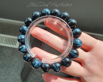 12mm Blue Tiger Eye Bracelet - Falcon Eye Stone - Protection Jewelry - Chatoyant Crystal - Minimalist Bracelet - Third Eye Chakra