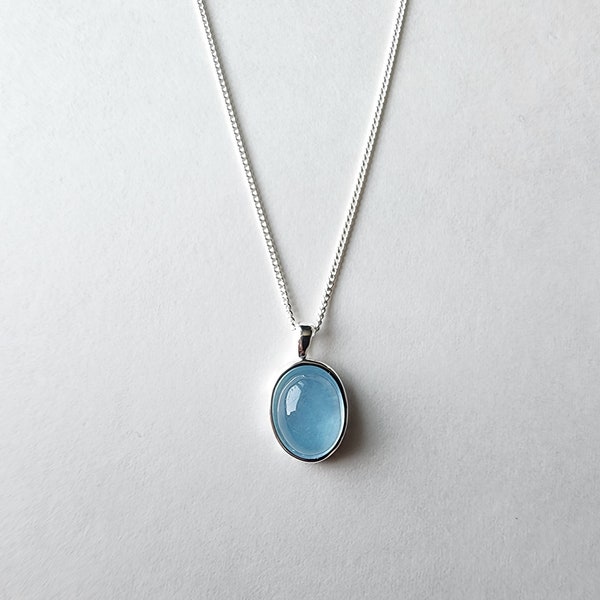 Elegant Sterling Silver Aquamarine Pendant Necklace| Aquamarine Necklace| Everyday Wear| Oval Aquamarine| March Birthstone|Gemstone Necklace