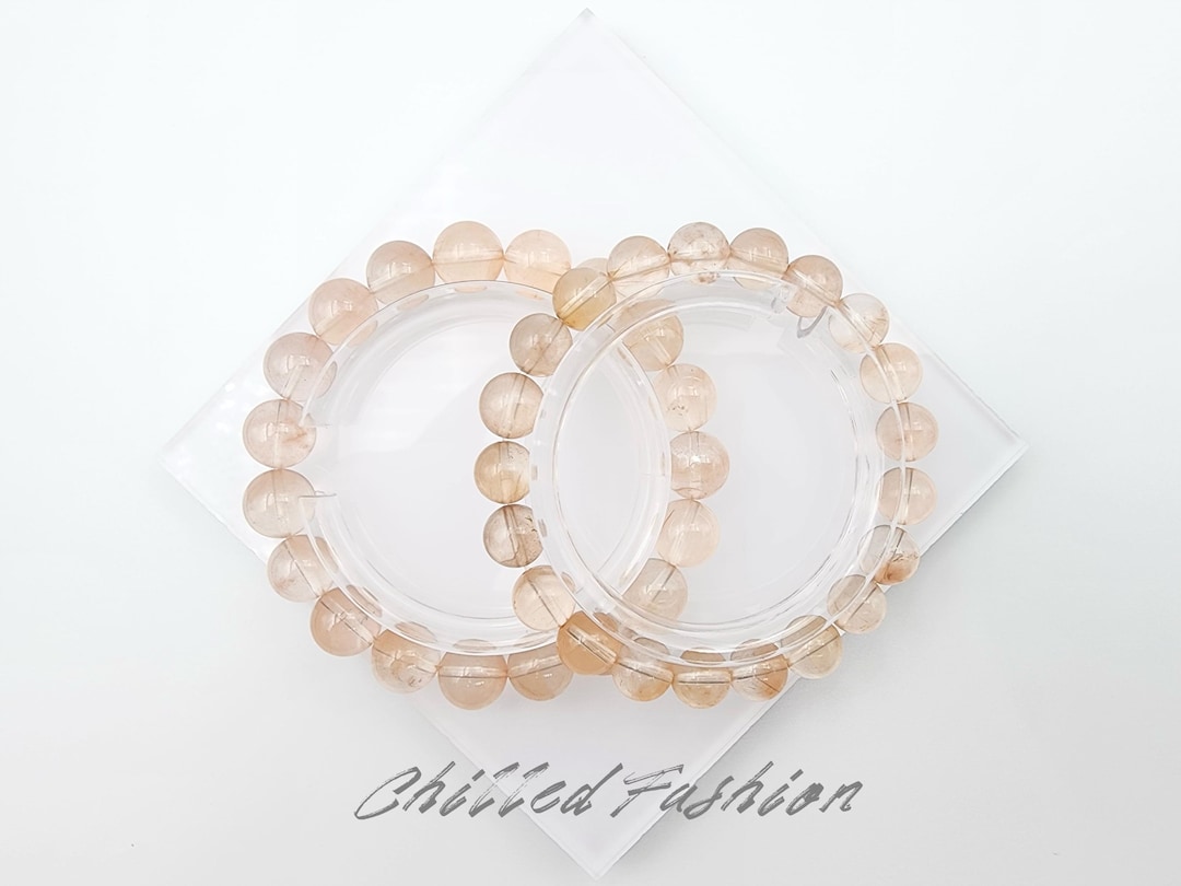 Pink Rutilated Quartz 9mm Natural Rabbit Hair Quartz Bracelet - Orange Pink Rutilated Quartz ...