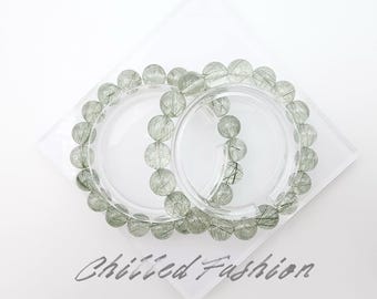 9mm天然グリーンルチルクォーツブレスレット - Etsy 日本
