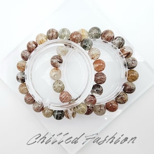 Multi-Color Phantom Quartz Bracelet - Thousand-Layer Crystal - Natural Garden Quartz - Inclusion Quartz Jewelry - Minimalist Beaded Gift