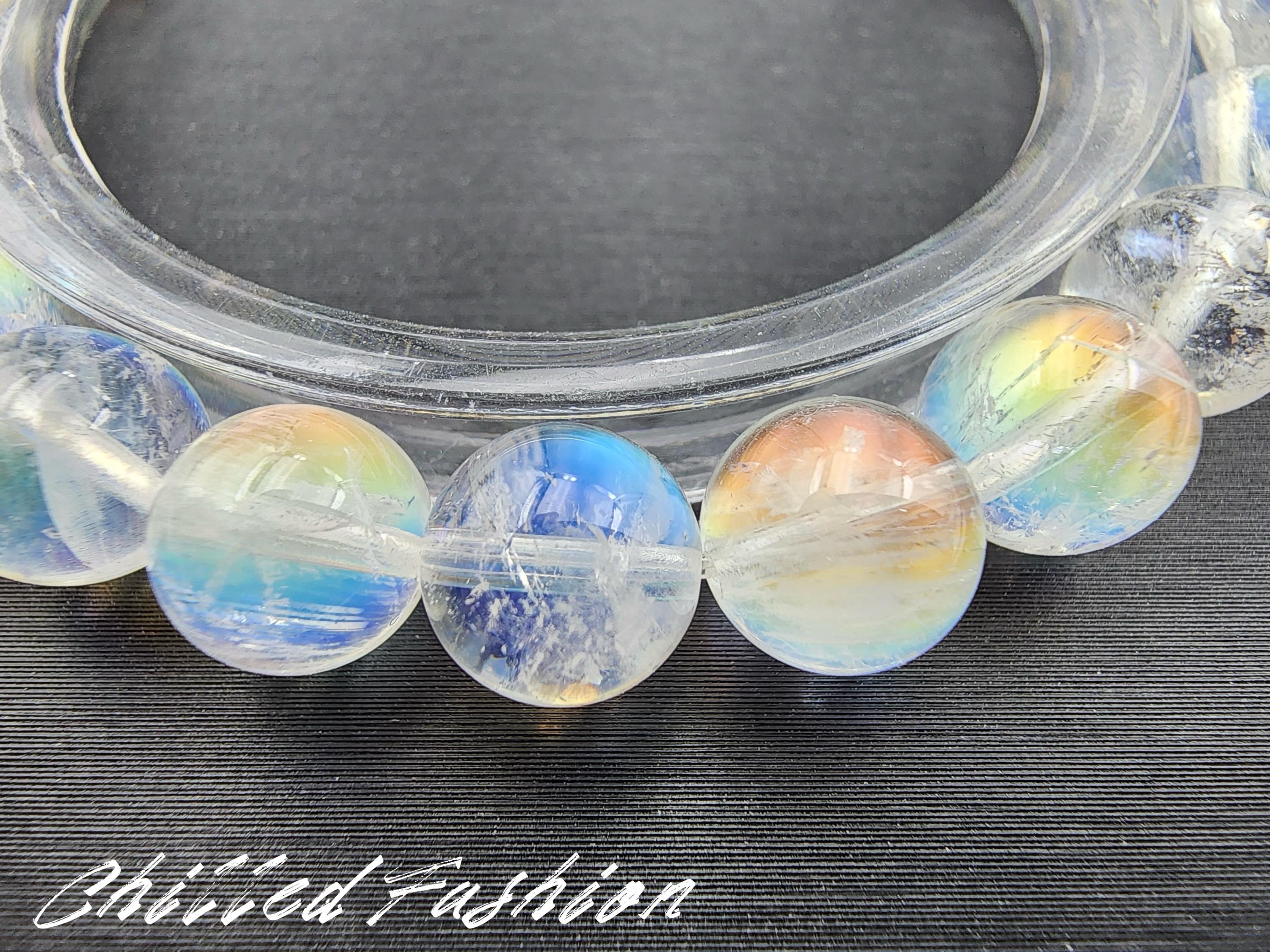 8mm マダガスカル産レインボームーンストーンブレスレット - マルチ