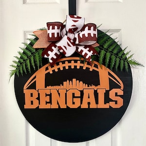 Bengals football, Door Hanger, welcome sign, front door sign, housewarming gift, front porch decor, football season, who dey, sports