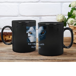 Blue Wolf Black Mug Gift Wolf Lover for Women Men Large 11oz Ceramic Cup Canis Lupus Wolf  Howling  Mom Dad Don&#39;t Mess  With My Pack