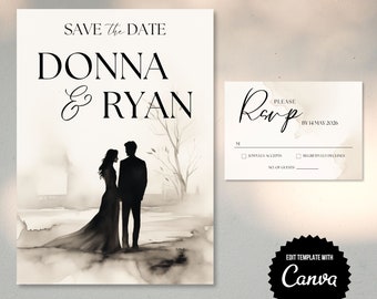 Elegant Save the Date & RSVP Invitation Template Set, Editable Wedding Invitation, Instant Digital Download, Edit with CANVA