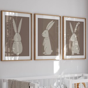 Minimalist Bunny Wall Art Set, Cute Rabbit Nursery Prints, Neutral Animal Wall Decor for Kids Room, Printable Woodland Themed Digital Art.