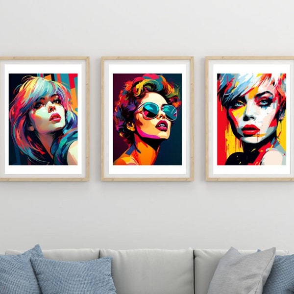 Pop Art Wall Prints, Set of 3 Pop Style Art, Retro Pop Art Wall Prints, Pop Art Poster, Girls Pop Art Prints, Graffiti Style Art.