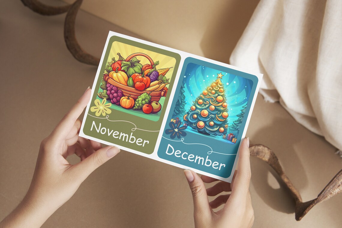 Months of the Year Flash Cards, Printable Flash Cards, Educational Flash Cards, Seasons and ...