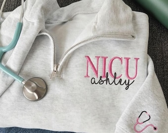 Personalized Nurse Sweatshirt, Custom Name Embroidered Crewneck, NICU ER ICU Nurse Gift, Healthcare Worker Pullover, Medical Student Gift