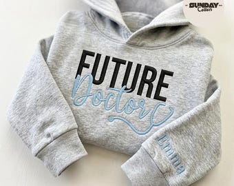 Sudadera con capucha para futuros médicos, sudadera con nombre personalizado para niños, sudadera con capucha personalizada para jóvenes, camiseta para futuros trabajos, regalo bordado para niños