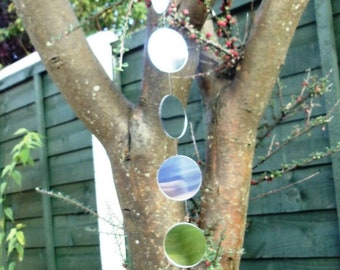 Garden Hanging Mirrors Large Round Silver, Gold, Purple, Red, Blue  - Choose Length Decoration Sun Catcher