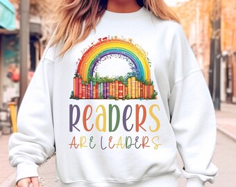 Los lectores son líderes, Suéter para maestros, Camiseta para maestros para la vuelta al cole, Camiseta escolar de Halloween, Camiseta de bibliotecario, Sudadera para amantes de los libros, Regalo para maestros