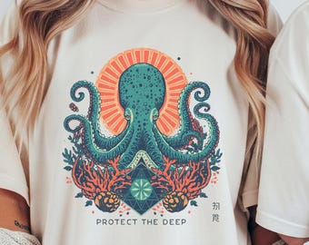 Gyotaku Traditional Art T-Shirt, Octopus Shirt, Japan Anime Manga Tee, Protect The Ocean, Sacred Geometry, Environment shirt, Japanese Tokyo