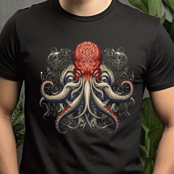 Gyotaku Traditional Art T-Shirt, Octopus Shirt, Japan Anime Manga Tee, Samurai Mens Womens, Sacred Geometry, Octopus Japanese Shirt