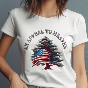 En vädjan till himlen, t-shirt med grafisk tallträdsflagga, patriotisk amerikansk flagga, konservativ t-shirt, skogsträd-t-shirt, politisk t-shirt