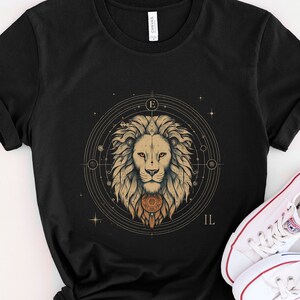 Leo Zodiac T Shirt, Sacred Geometry, Spiritual Gift T-Shirt, Mystical Signs Tee, Astrological Shirt, Celestial Top, Ringspun Cotton