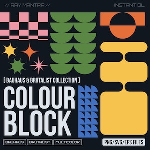Bauhaus Brutalist Geometric Elements PNG/SVG/EPS Pack • Multicolor Abstract Shapes (Digital Download)