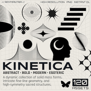 Formas abstractas llamativas / Gráficos esotéricos futuristas / 120 descargas digitales PNG