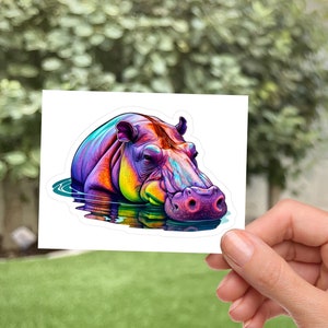 Hippo Sticker, Colorful Sticker, Acrylic Paint Style, Animal Sticker, Safari Decal, Animal Sticker, Vinyl, Water bottle Label, Kids Gift