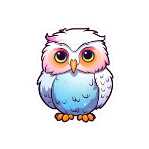 Snowy Owl Sticker, Colorful Sticker, Owl Sticker, Kawaii, Cute Owl Decal, Arctic Bird Sticker, Vinyl, Water bottle Label, Gift for Kids,