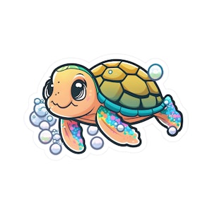 Sea Turtle Sticker, Baby Turtle Sticker, Turtle Decal, Kawaii, Cute Sticker, Sea Life Sticker, Vinyl, Water bottle Label, Gift for Kids