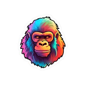 Gorilla Sticker, Colorful Sticker, Kawaii, Cute Monkey Decal, Jungle Sticker, Vinyl, Water bottle Label, Gift for Kids, boys, girls,