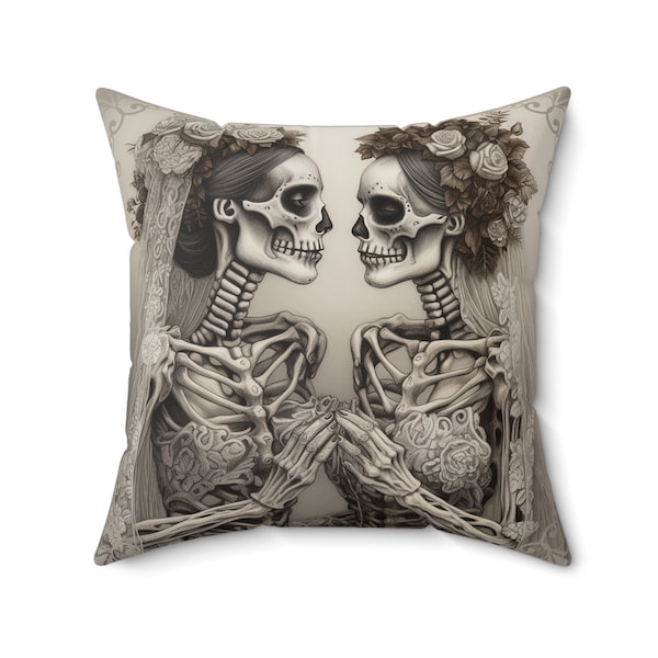 Eternal Gaze Skeleton Brides Decorative Accent Pillow Spun Polyester Square Pillow