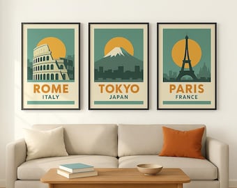 Retro City Travel Poster Set: Mid-Century Modern Prints (Digitaler Download)