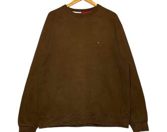 Sudadera vintage Tommy Hilfiger con logo pequeño en marrón