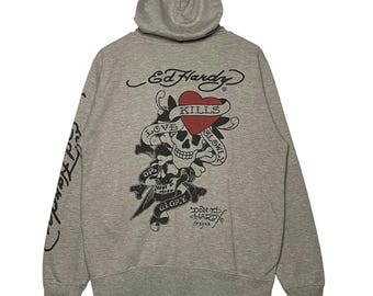 Sudadera con capucha y cremallera vintage Y2K de Ed Hardy Love Kills