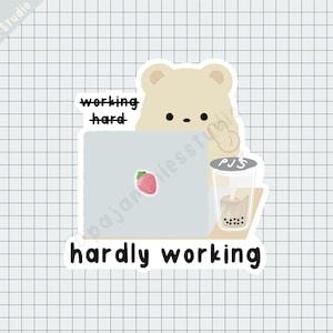 Kaum Arbeit Bär Vinyl Aufkleber | Bär Laptop Sticker | Fauler Bär Aufkleber | Niedliche Aufkleber | Bär Aufkleber | Kawaii Aufkleber
