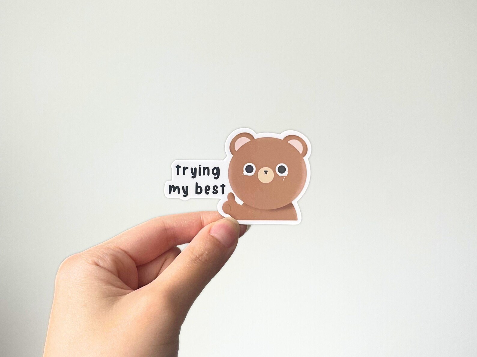 Trying My Best Crying Bear Vinyl Sticker | Cute Stickers | Bear ...