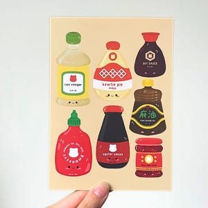 Asian Condiments and Sauces Art Print 5x7 | Digital Illustration | Cute Illustration | Kawaii Prints | Cute Art Print | Food Art Print